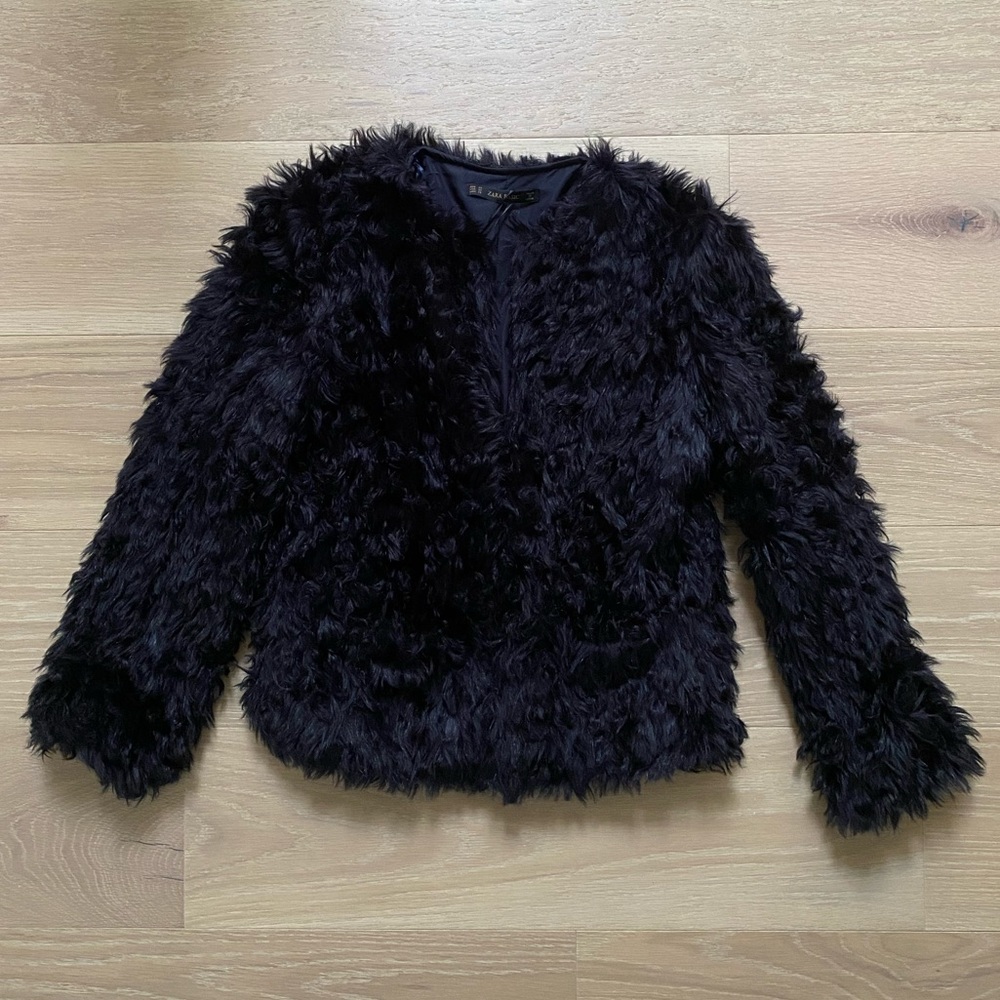 NWT ZARA FAUX FUR JACKET NAVY